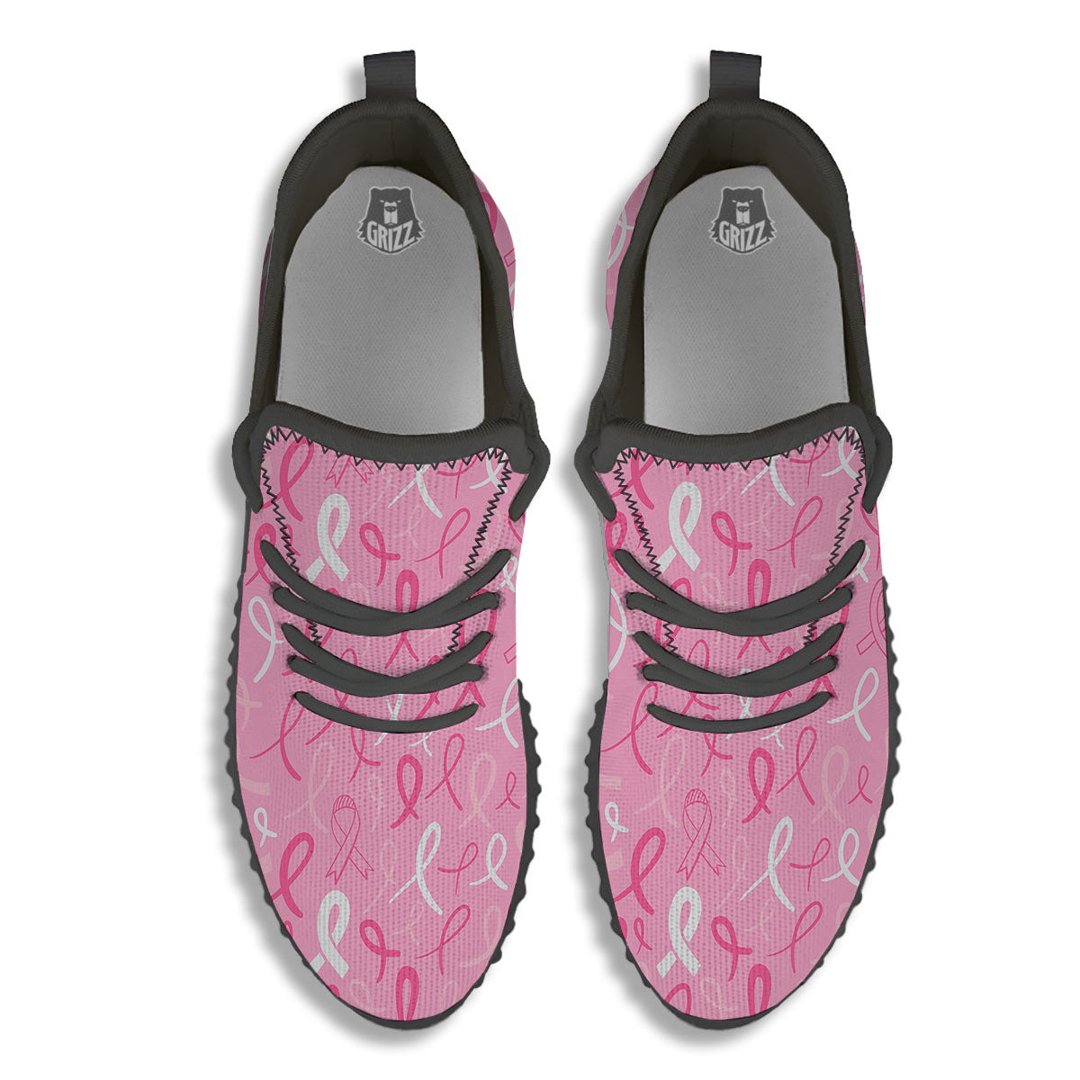 Breast Cancer Ribbon Pink Print Pattern Black Walking Shoes-grizzshop