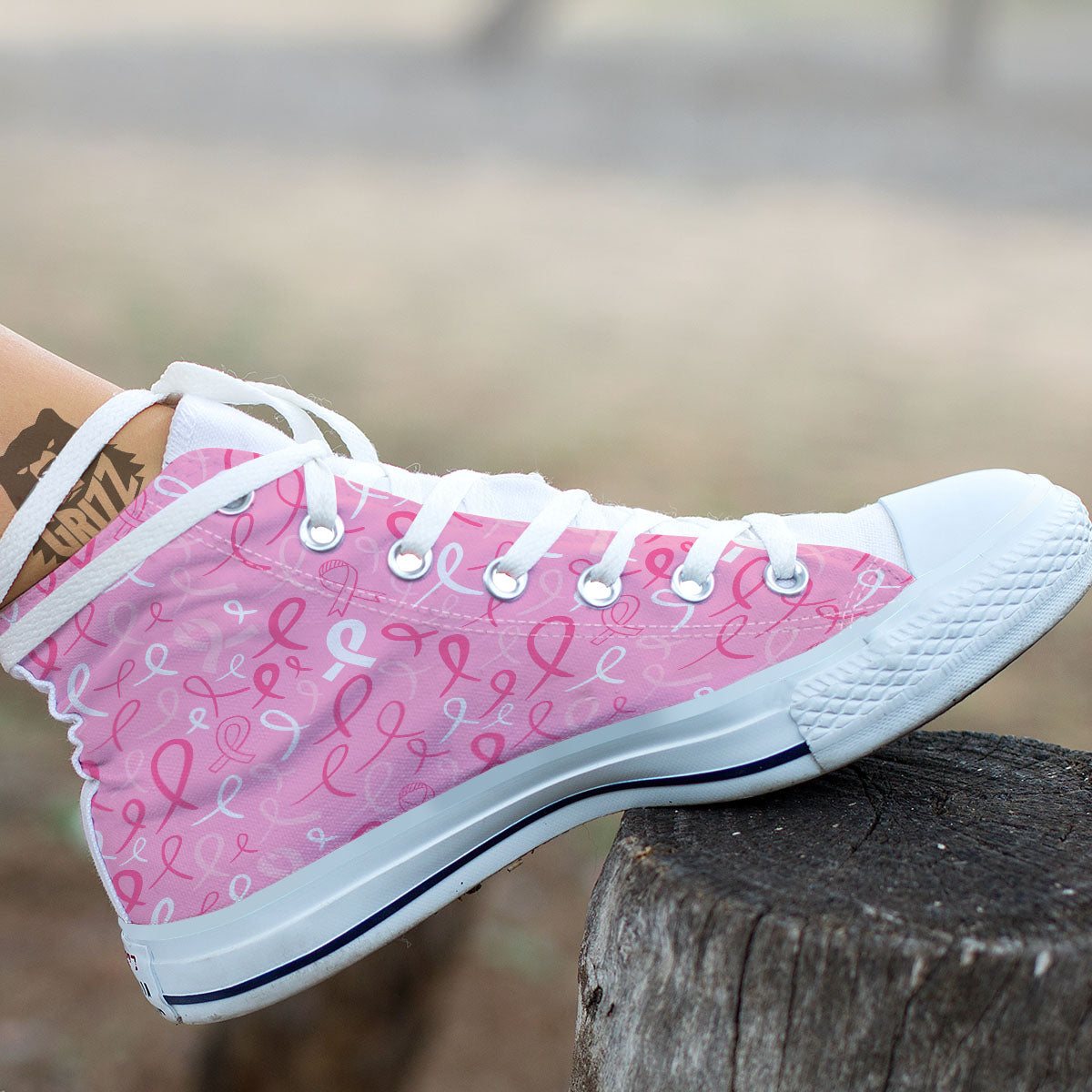Breast Cancer Ribbon Pink Print Pattern White High Top Shoes-grizzshop