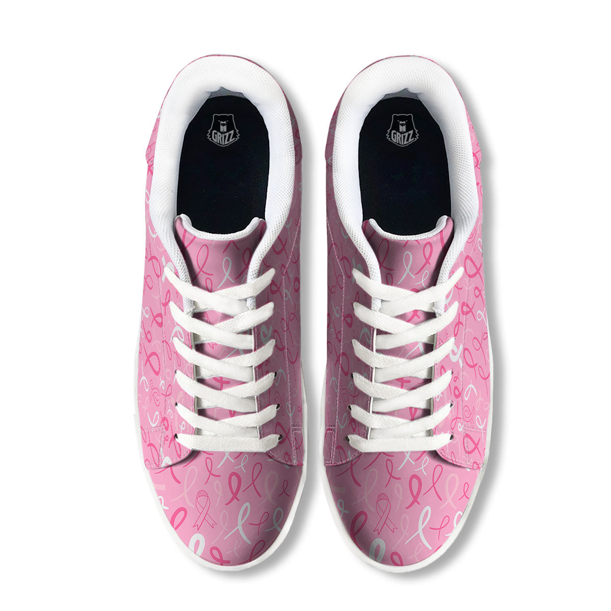 Breast Cancer Ribbon Pink Print Pattern White Low Top Sneakers-grizzshop