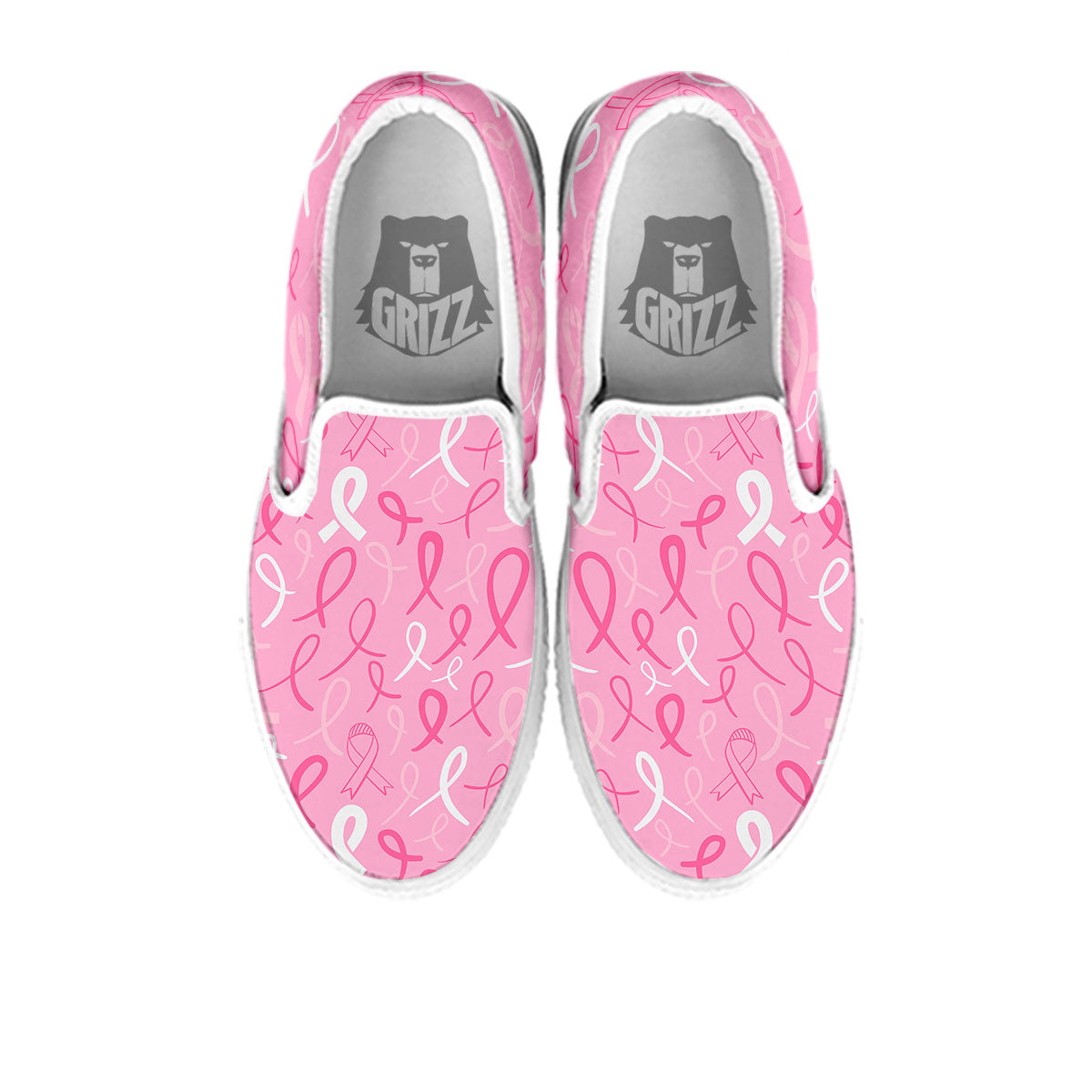 Breast Cancer Ribbon Pink Print Pattern White Slip On Shoes-grizzshop