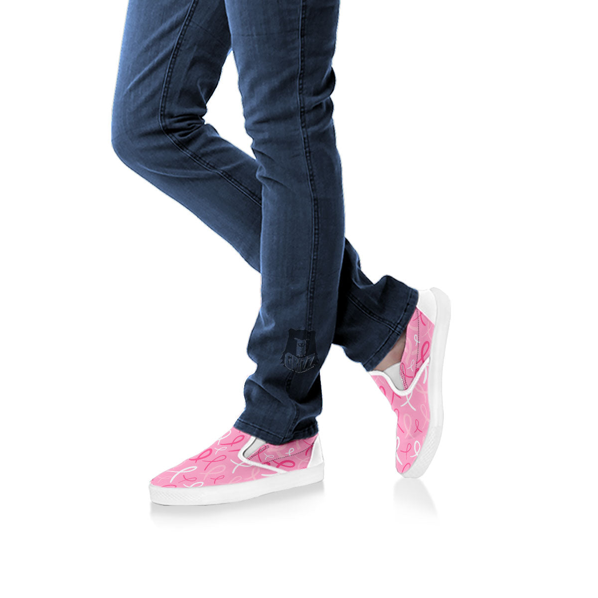 Breast Cancer Ribbon Pink Print Pattern White Slip On Shoes-grizzshop