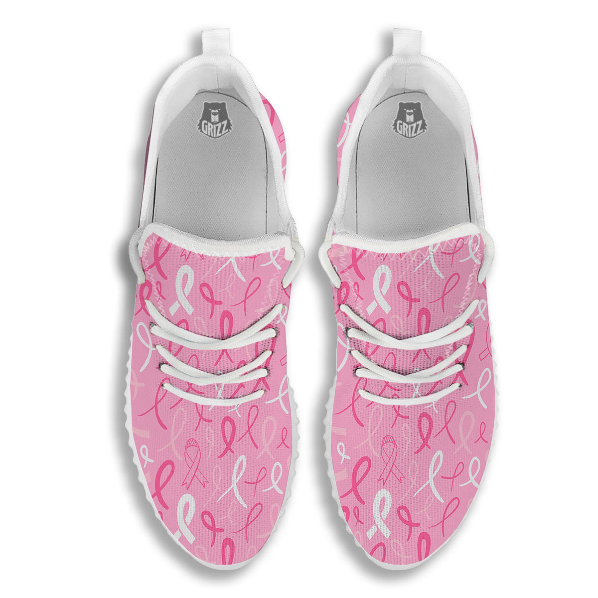 Breast Cancer Ribbon Pink Print Pattern White Walking Shoes-grizzshop