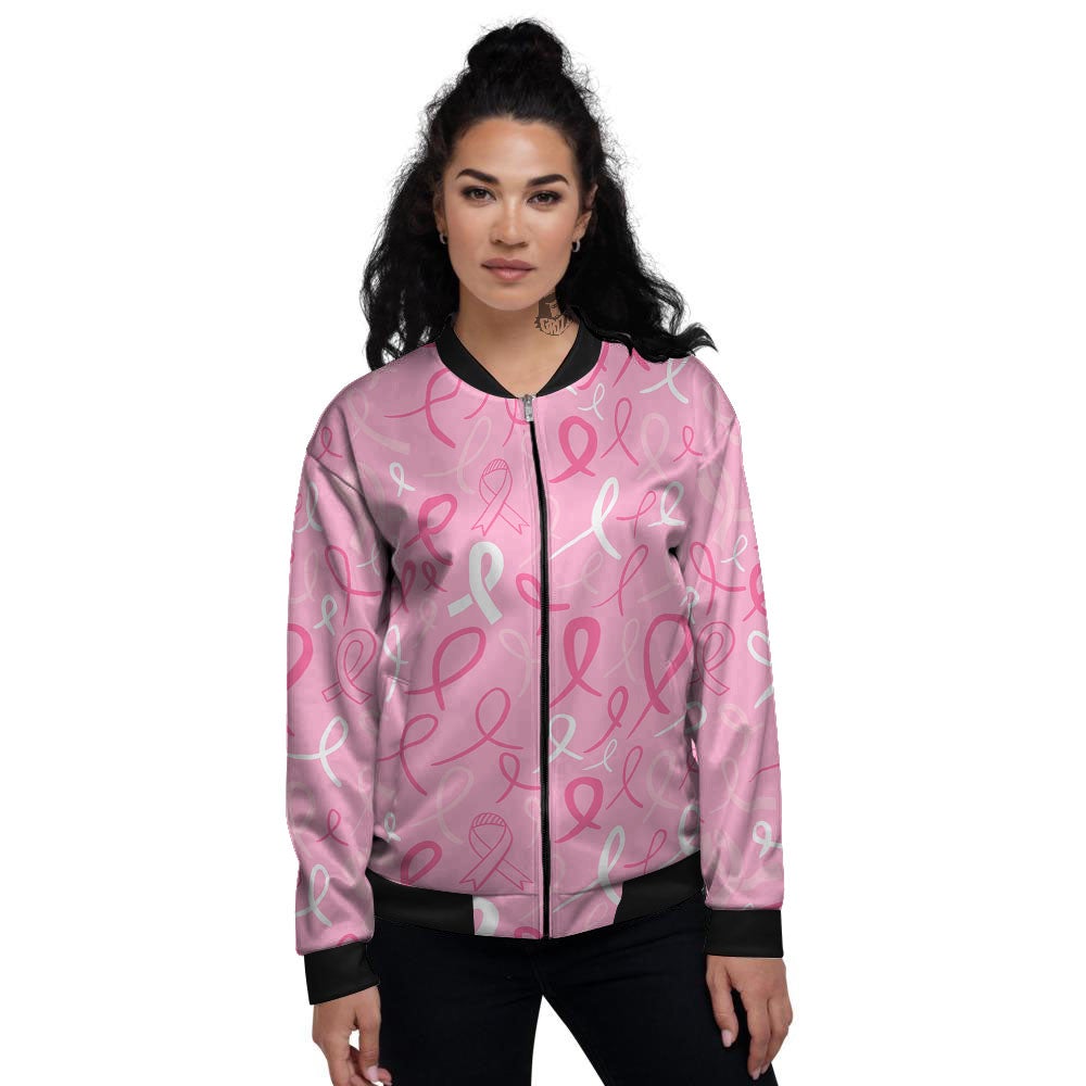 Breast Cancer Ribbon Pink Print Pattern Women's Bomber Jacket-grizzshop