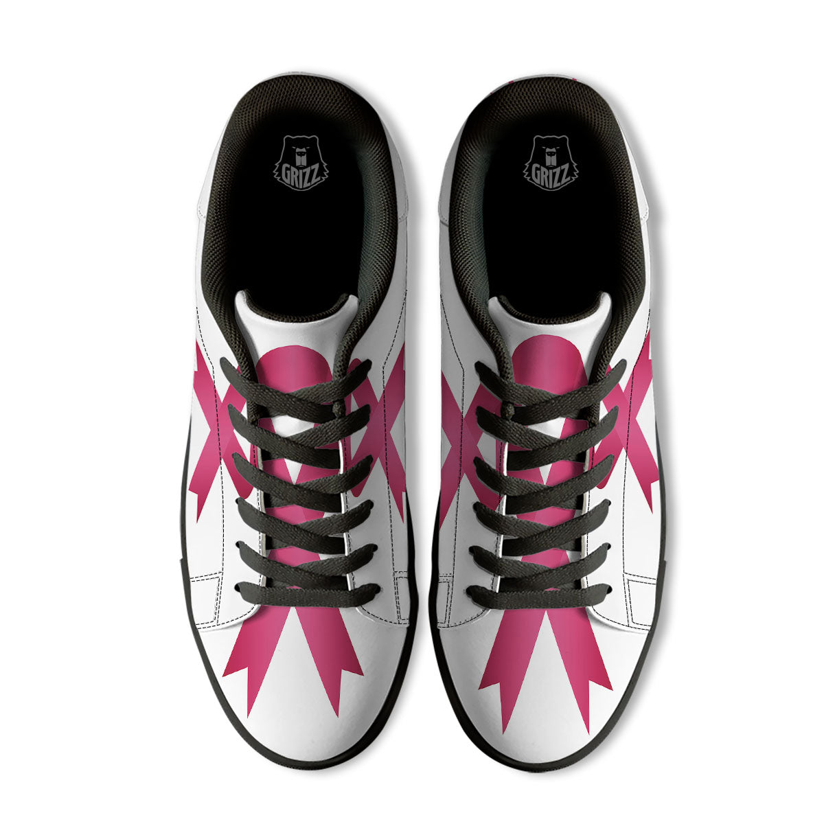 Breast Cancer White And Pink Print Black Low Top Sneakers-grizzshop