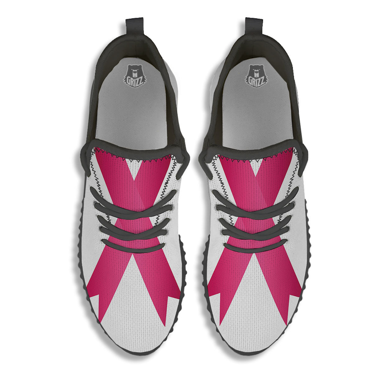 Breast Cancer White And Pink Print Black Walking Shoes-grizzshop