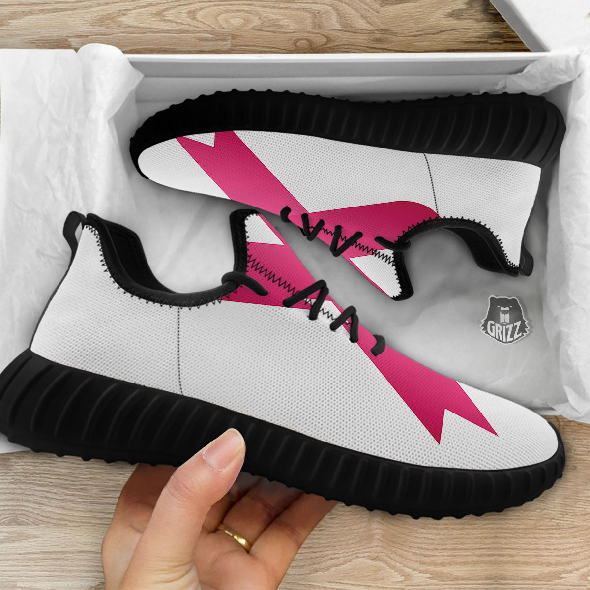 Breast Cancer White And Pink Print Black Walking Shoes-grizzshop