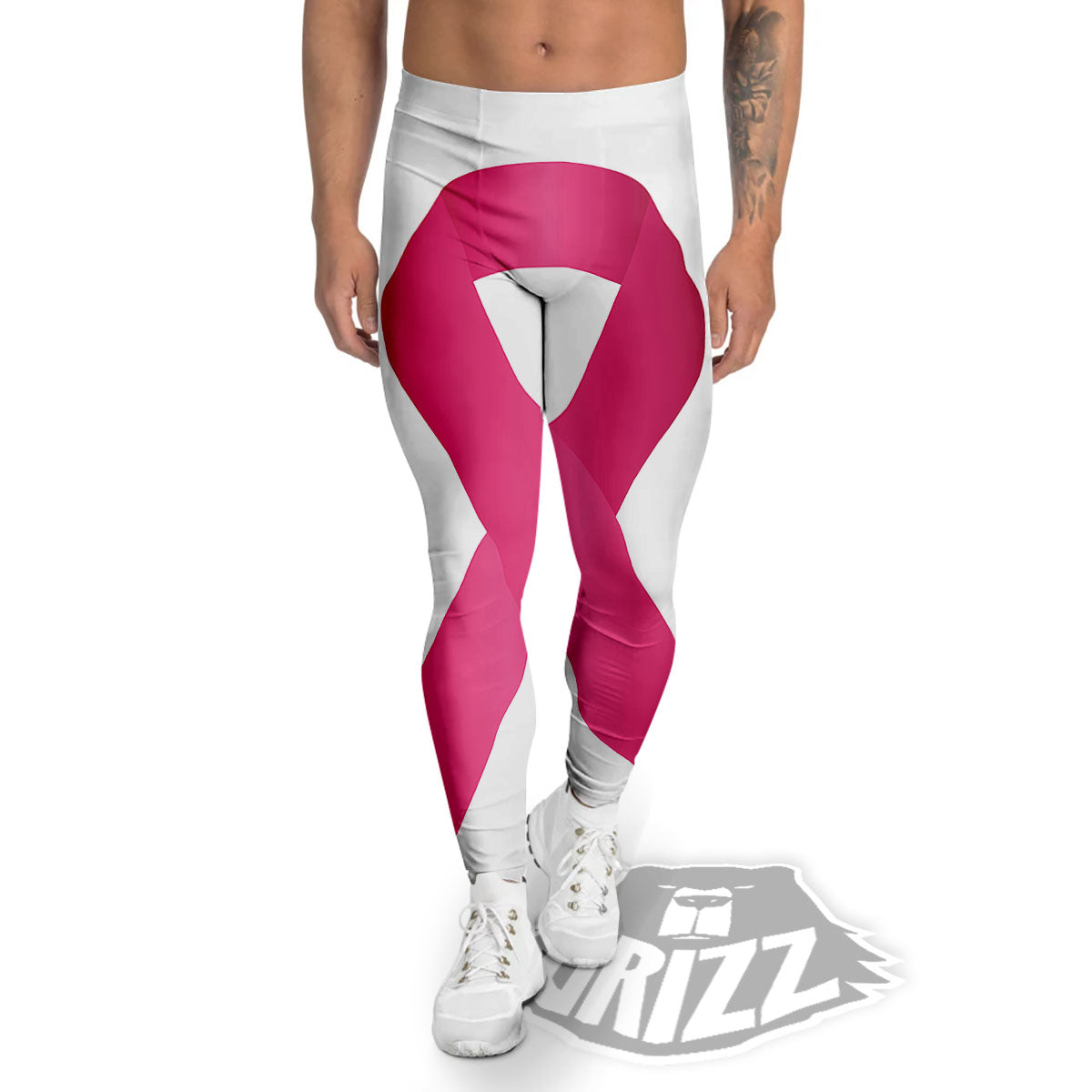 Breast Cancer White And Pink Print Men's Leggings-grizzshop