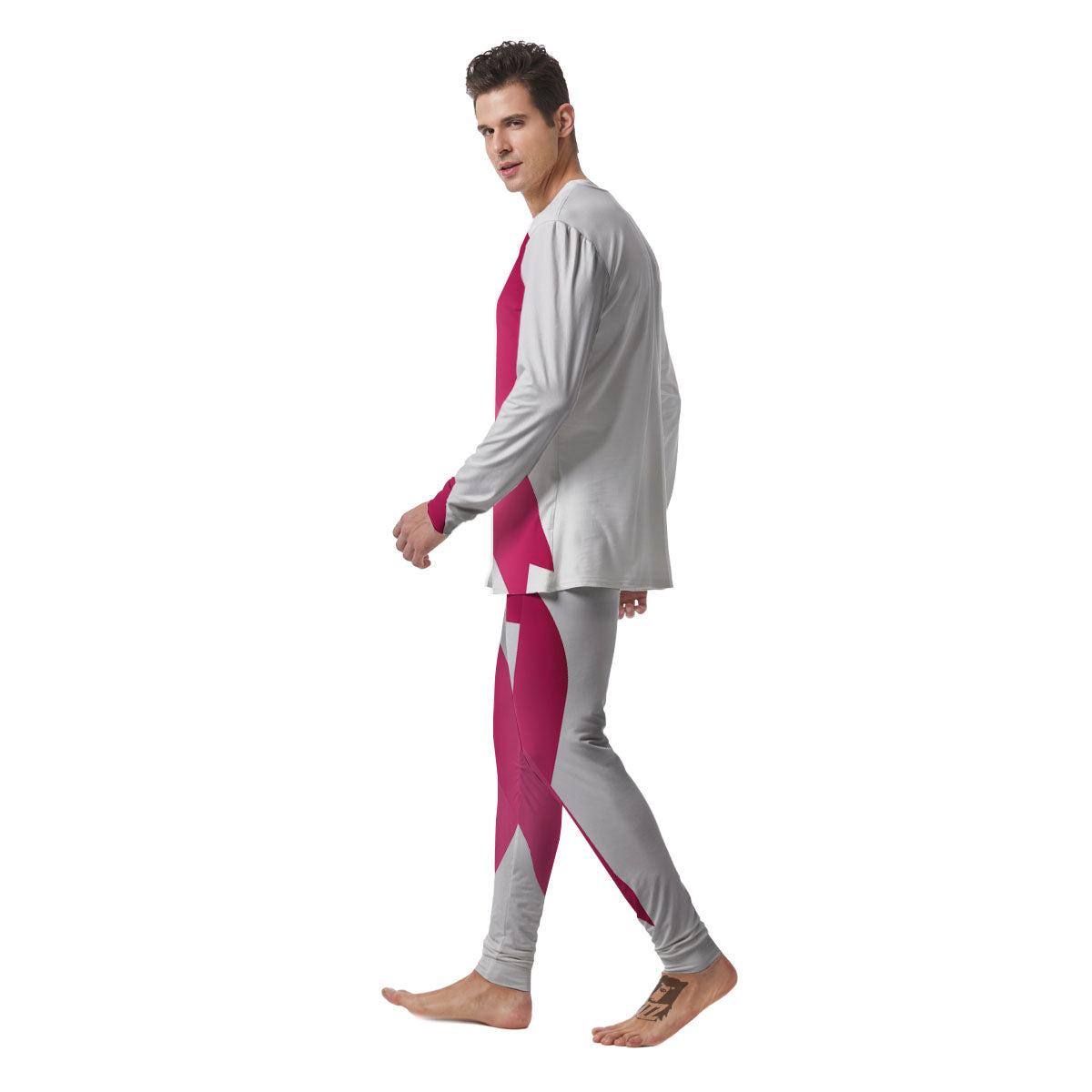 Breast Cancer White And Pink Print Men's Pajamas-grizzshop