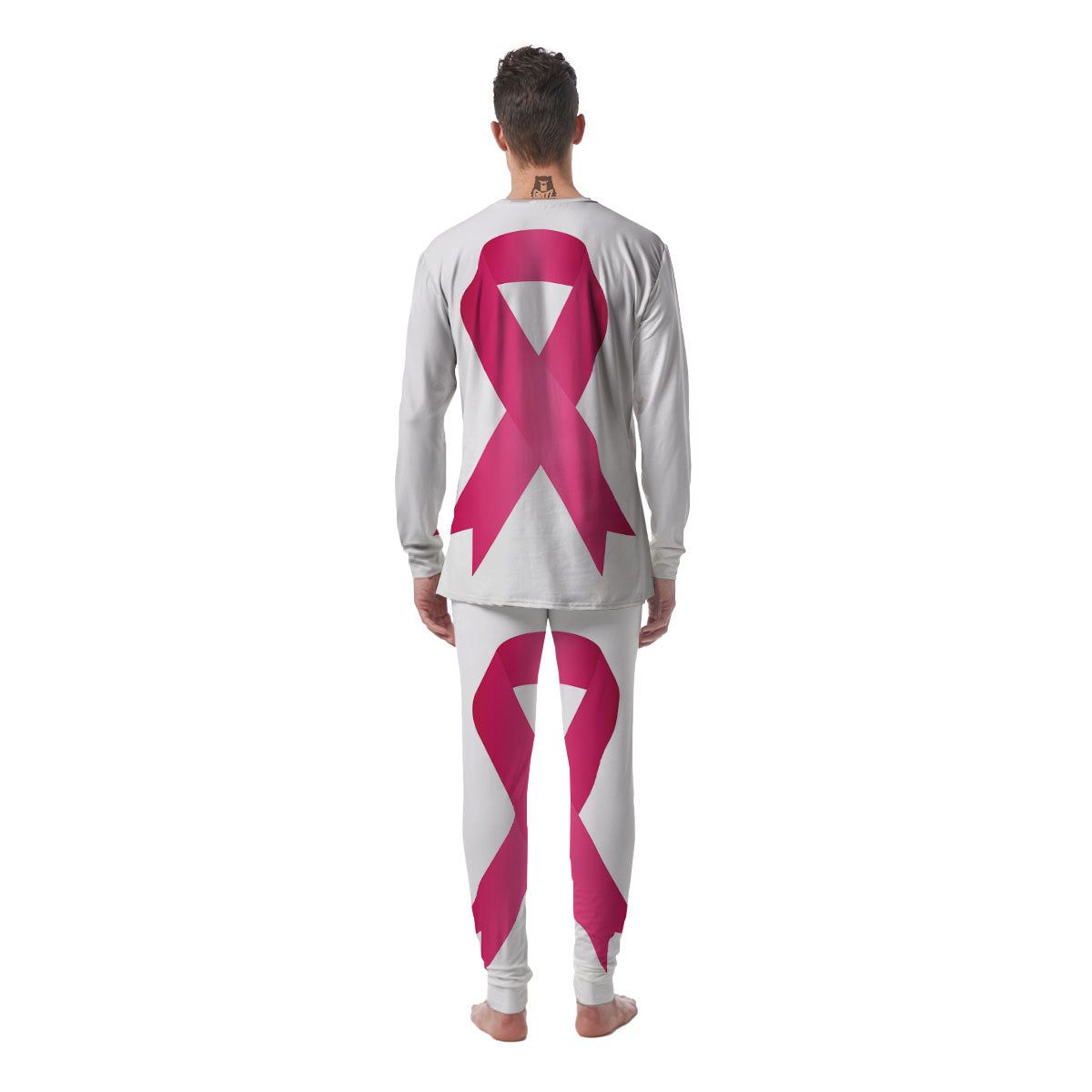 Breast Cancer White And Pink Print Men's Pajamas-grizzshop