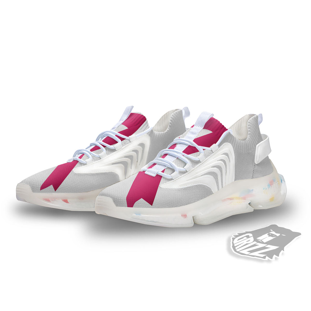 Breast Cancer White And Pink Print White Gym Shoes-grizzshop