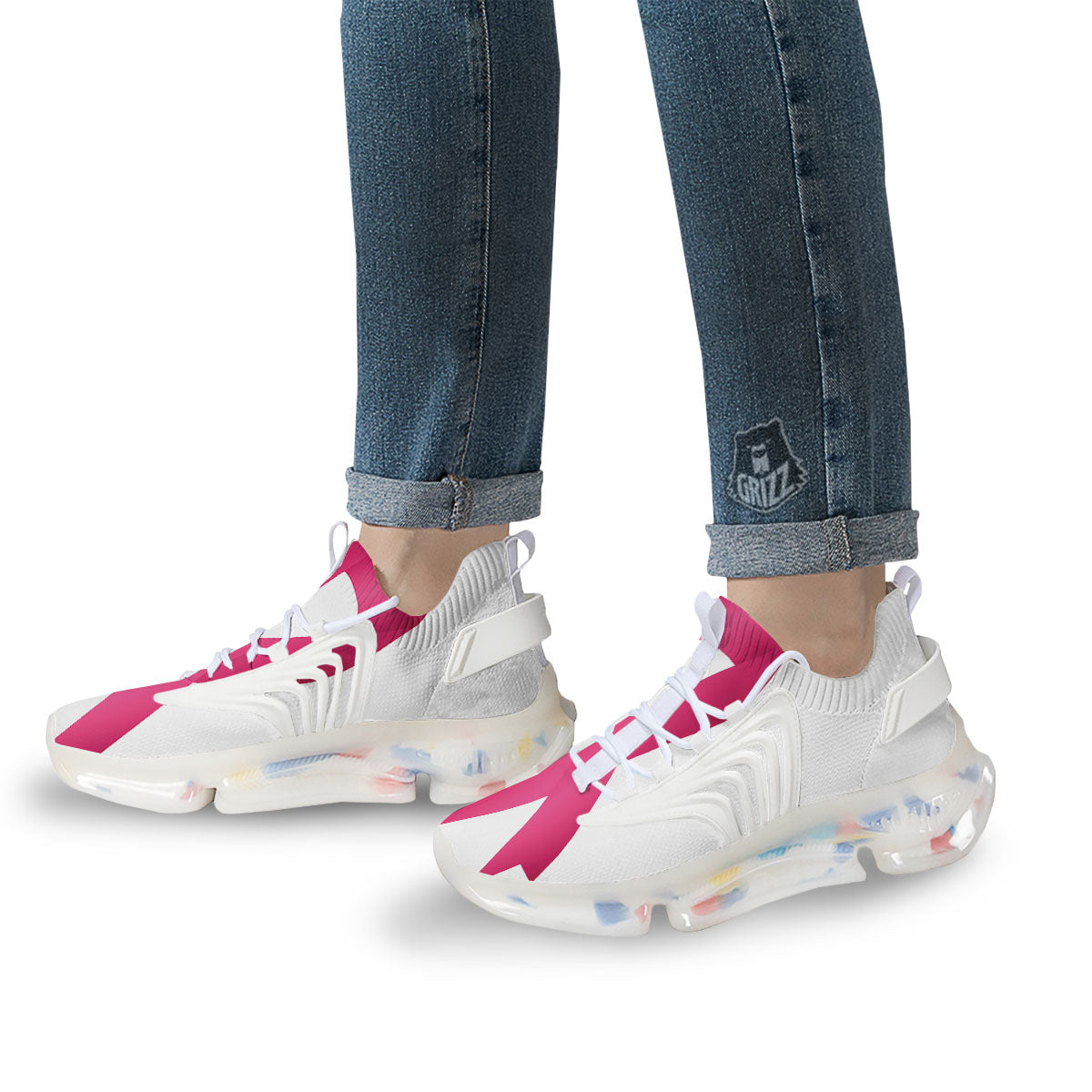Breast Cancer White And Pink Print White Gym Shoes-grizzshop