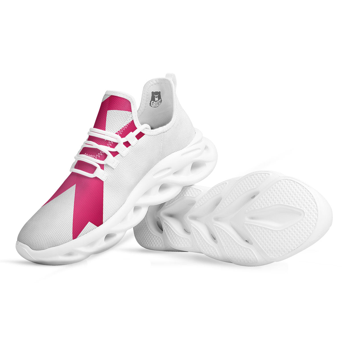 Breast Cancer White And Pink Print White Running Shoes-grizzshop