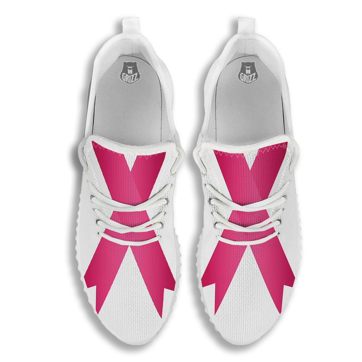Breast Cancer White And Pink Print White Walking Shoes-grizzshop