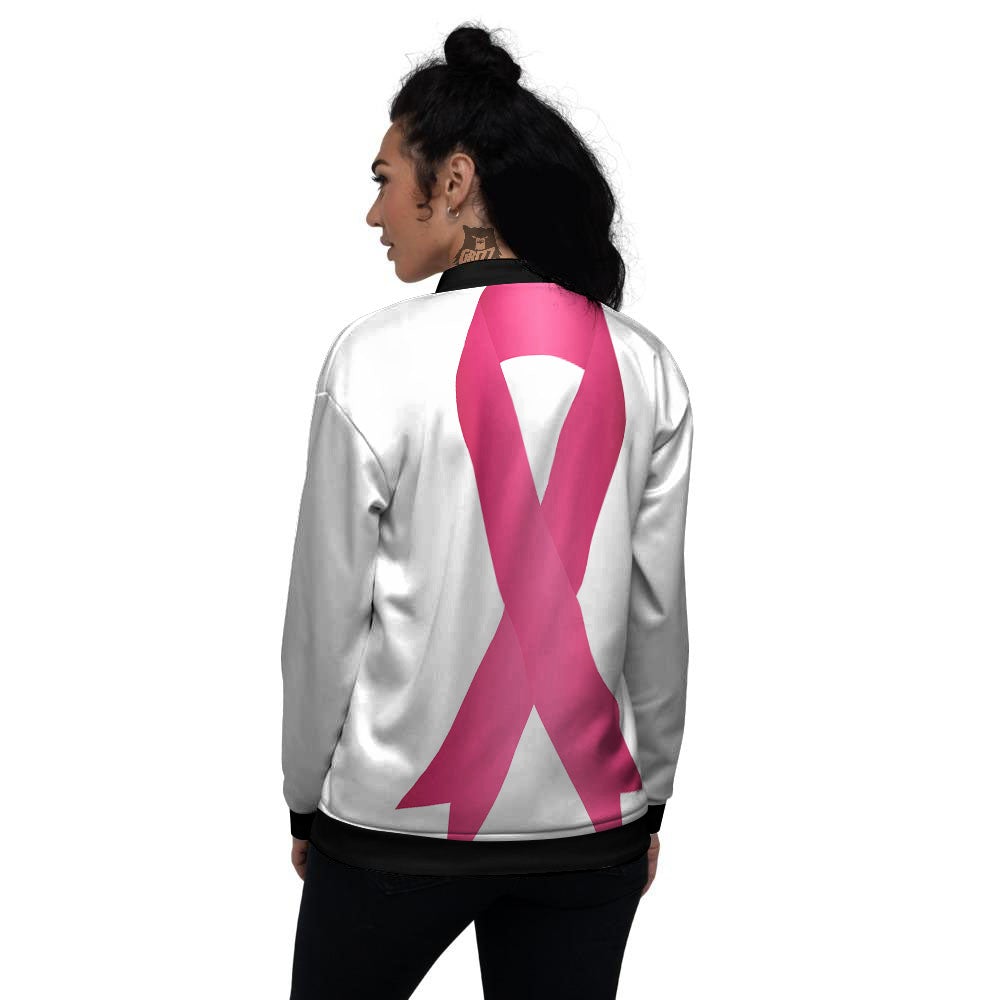 Breast Cancer White And Pink Print Women's Bomber Jacket-grizzshop