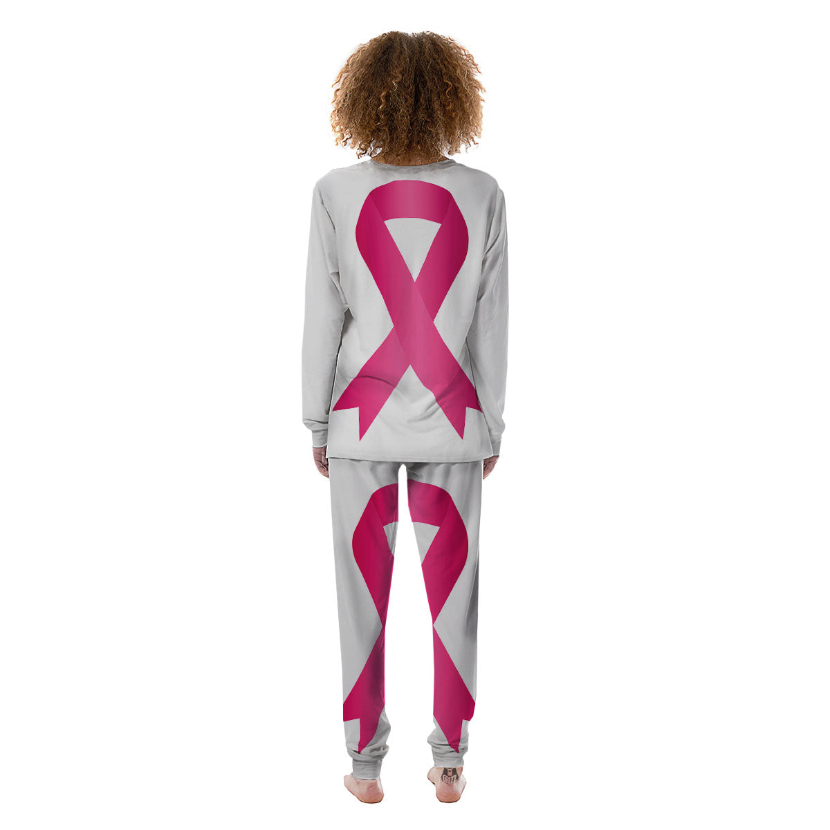 Breast Cancer White And Pink Print Women's Pajamas-grizzshop