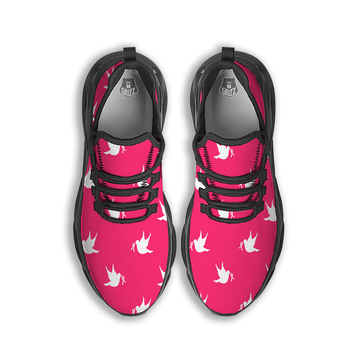Breast Cancer White Dove Print Pattern Black Running Shoes-grizzshop
