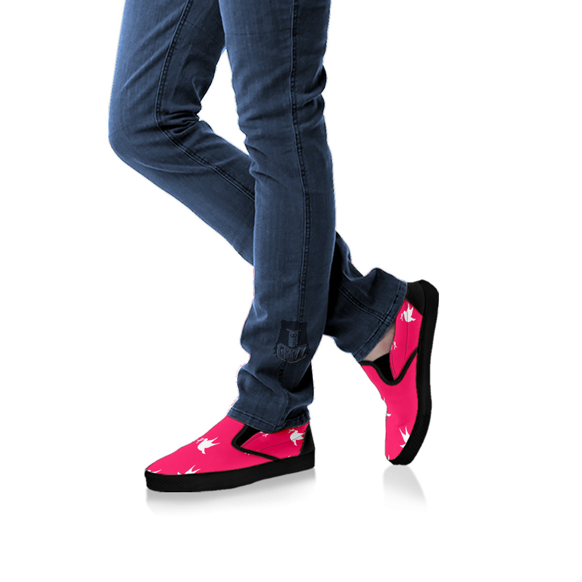 Breast Cancer White Dove Print Pattern Black Slip On Shoes-grizzshop