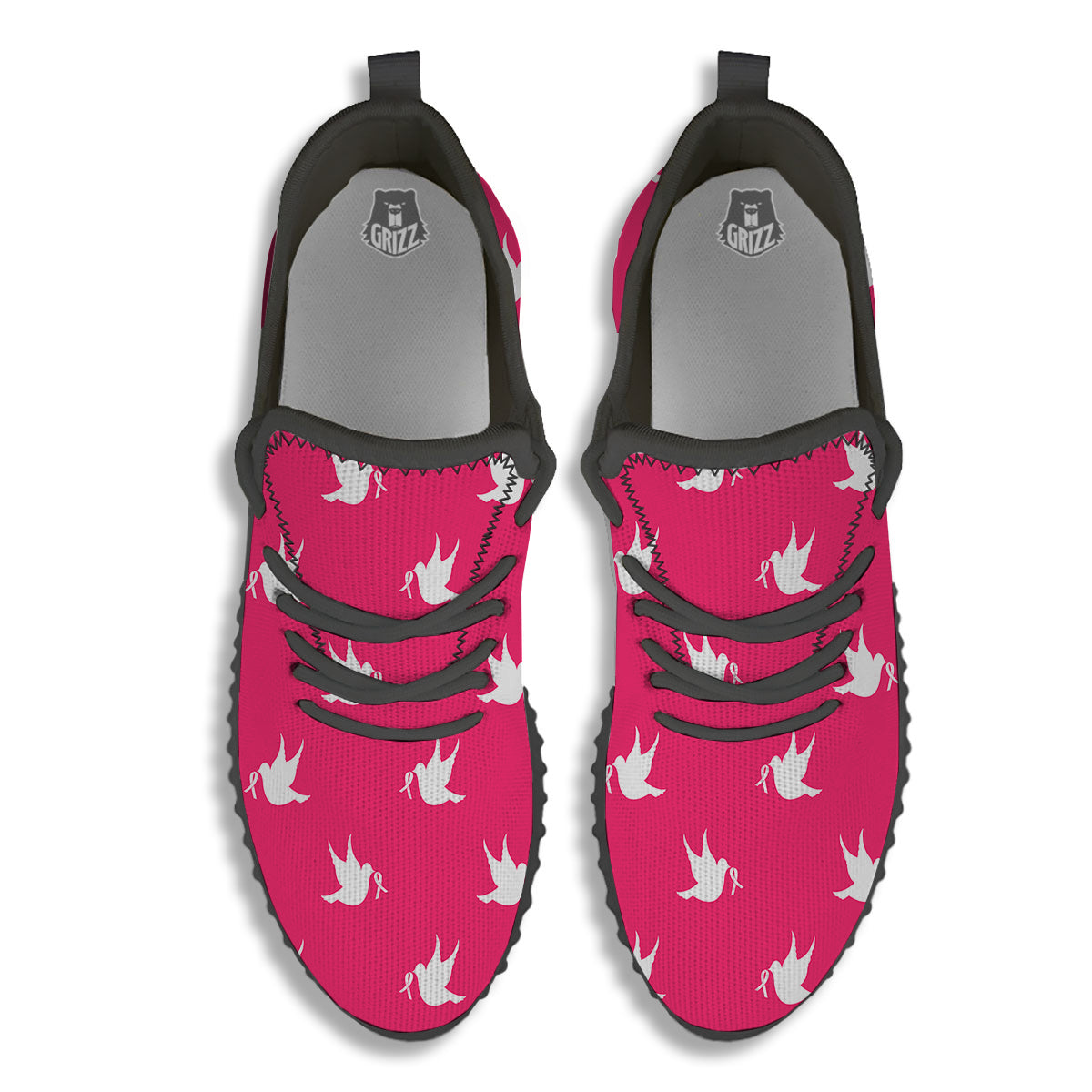 Breast Cancer White Dove Print Pattern Black Walking Shoes-grizzshop