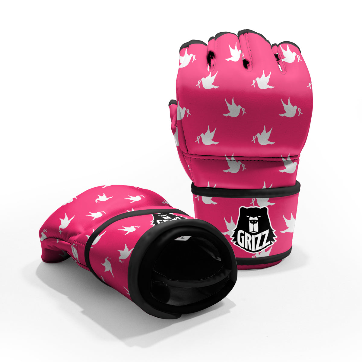 Breast Cancer White Dove Print Pattern MMA Gloves-grizzshop