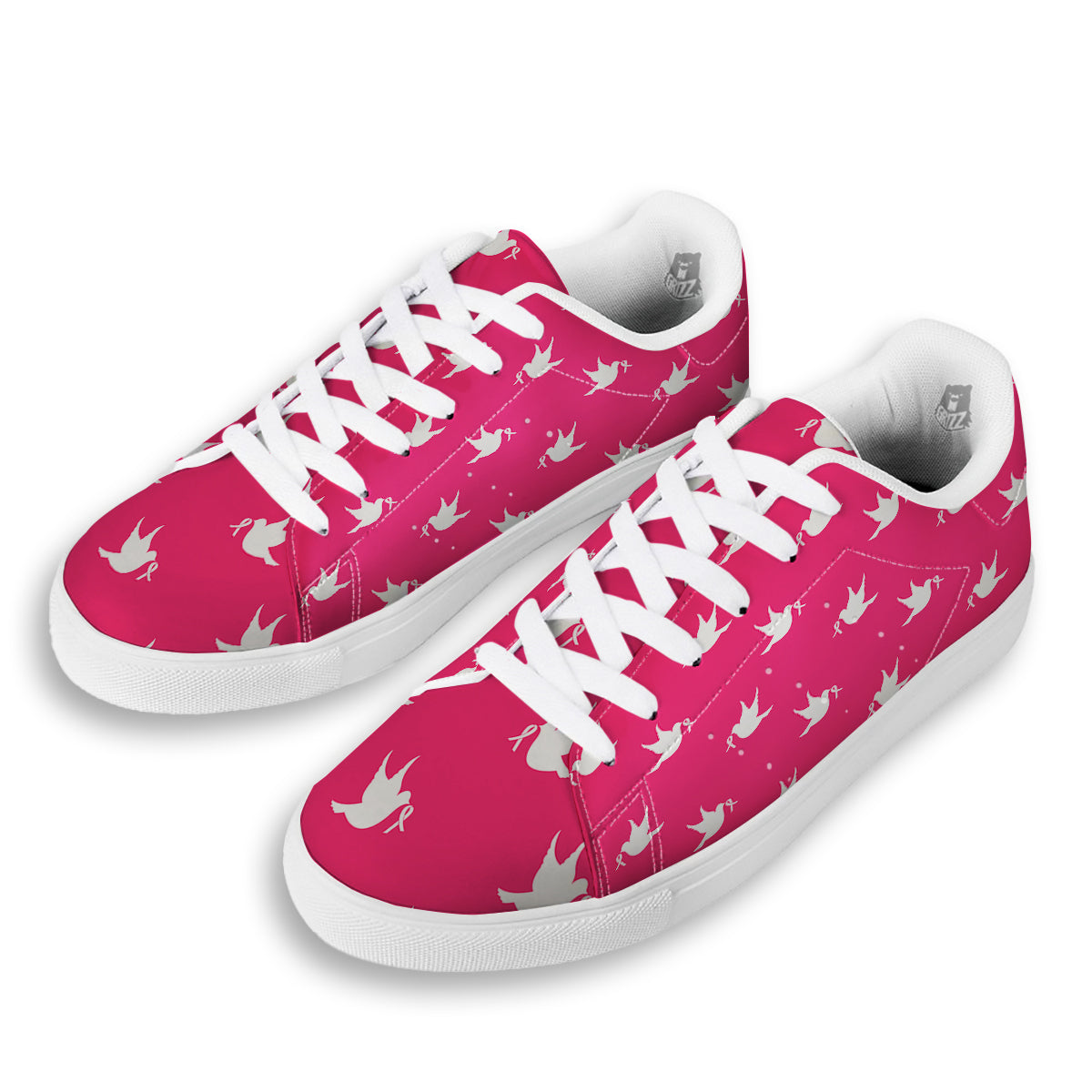 Breast Cancer White Dove Print Pattern White Low Top Sneakers-grizzshop