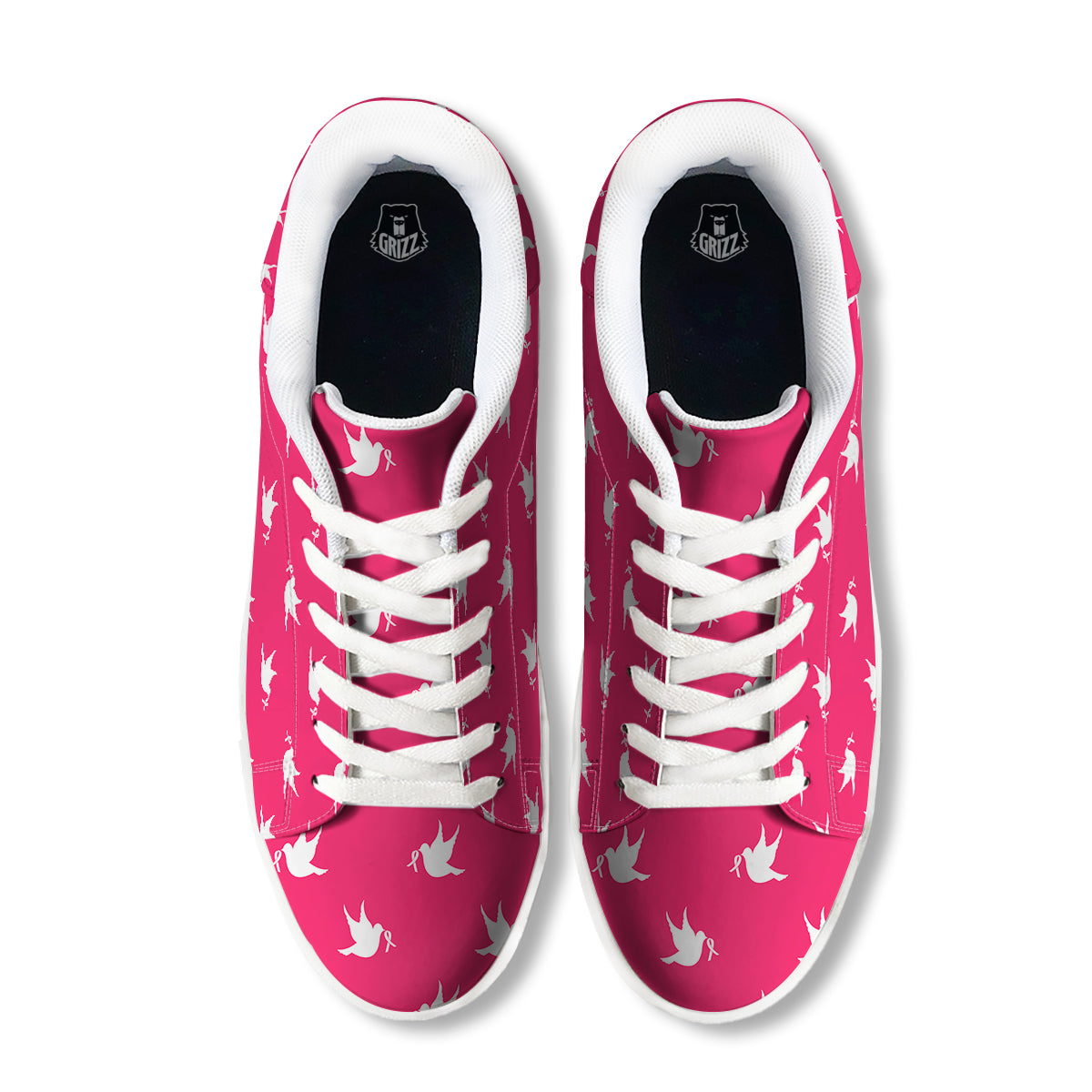 Breast Cancer White Dove Print Pattern White Low Top Sneakers-grizzshop