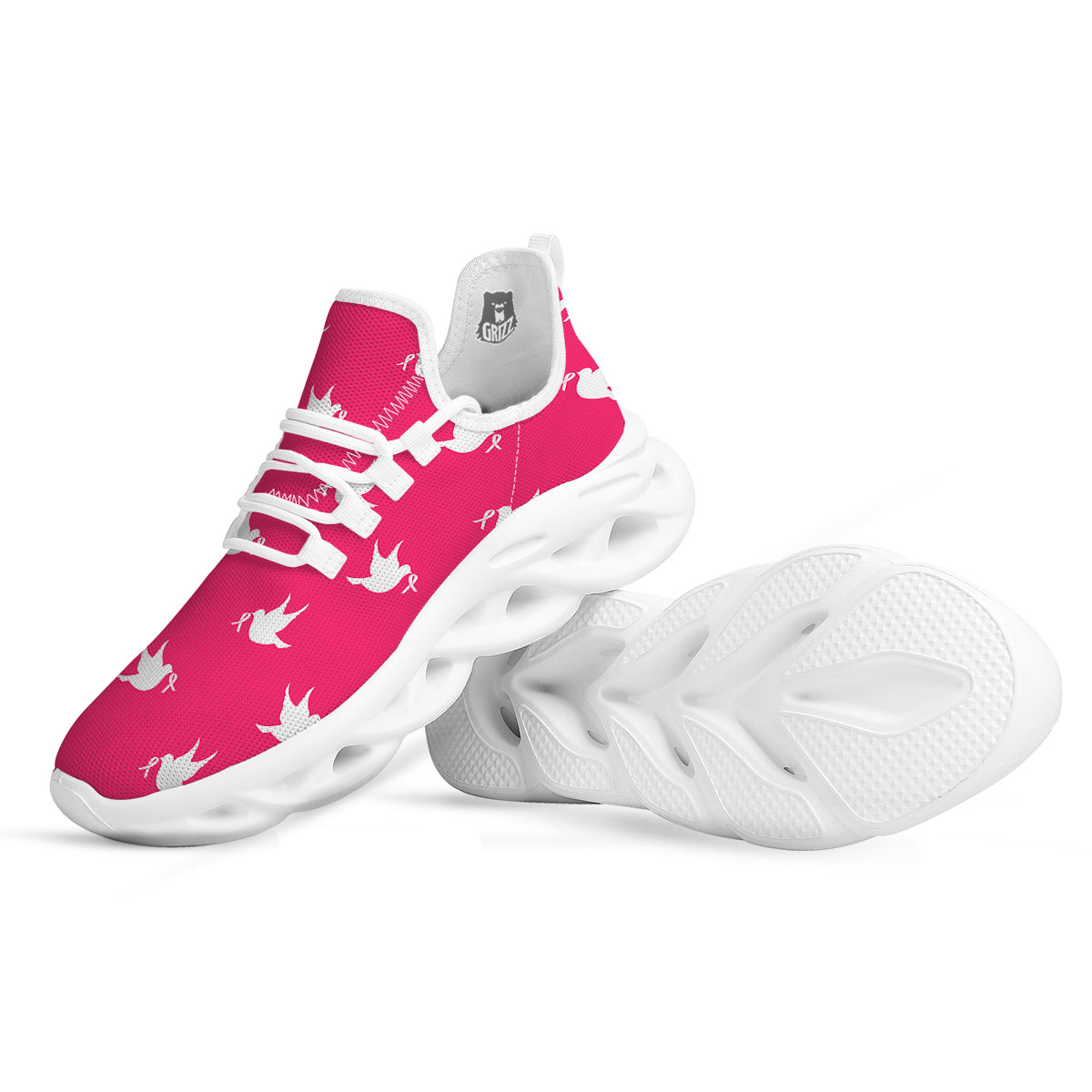 Breast Cancer White Dove Print Pattern White Running Shoes-grizzshop