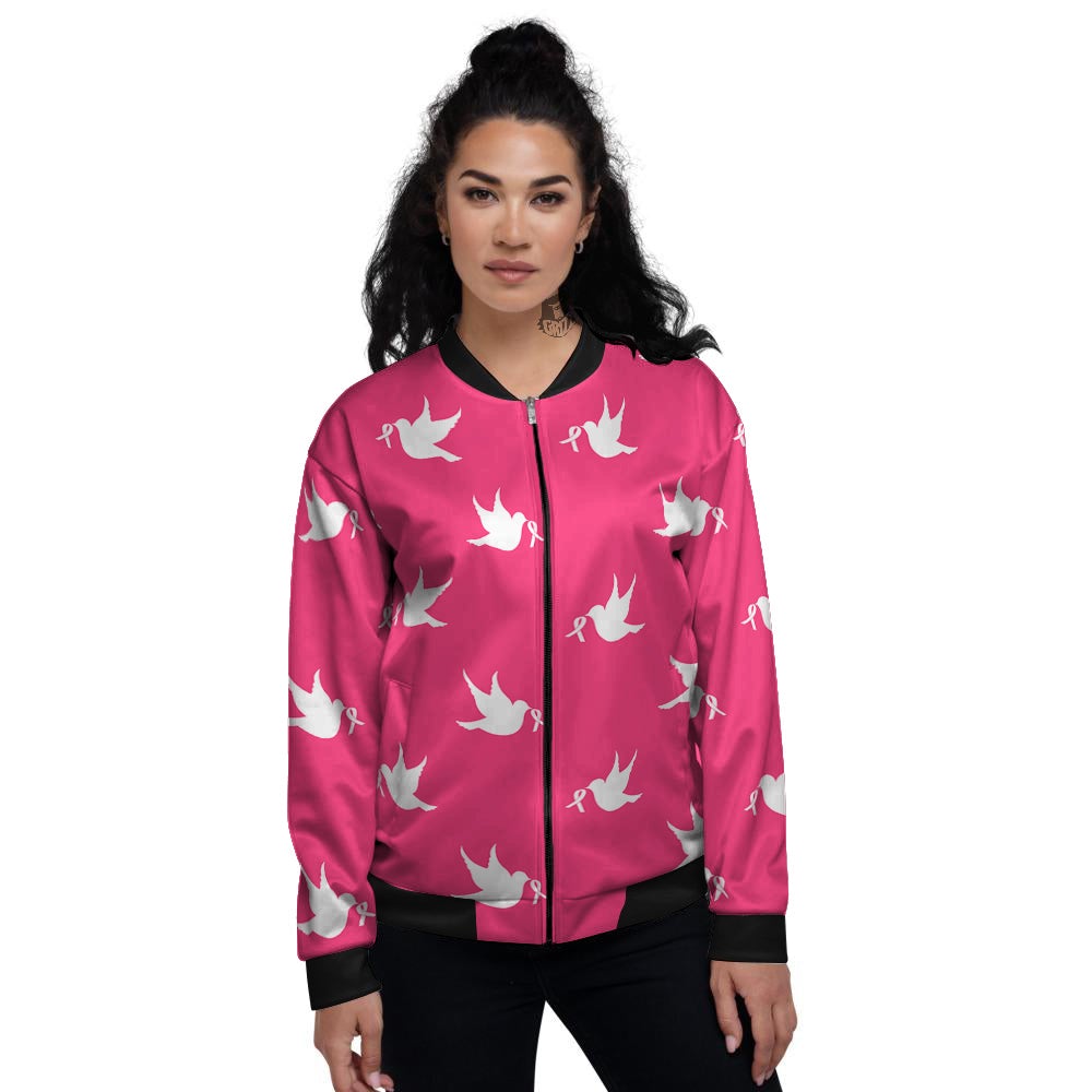 Breast Cancer White Dove Print Pattern Women's Bomber Jacket-grizzshop