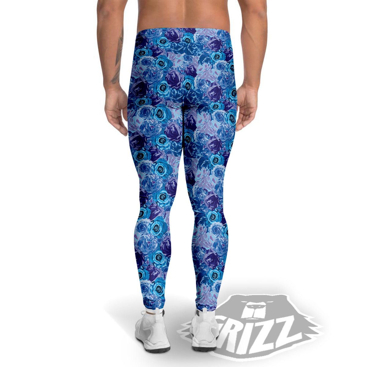 Bright Blue Rose Print Men's Leggings-grizzshop