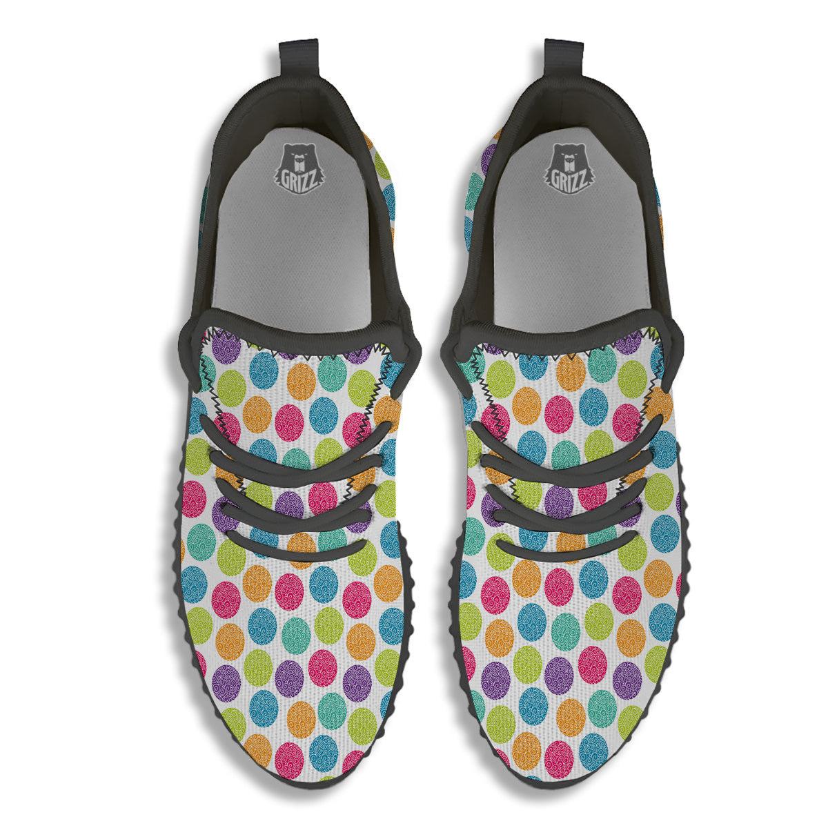 Bright Polka Dot Colorful Print Pattern Black Walking Shoes-grizzshop