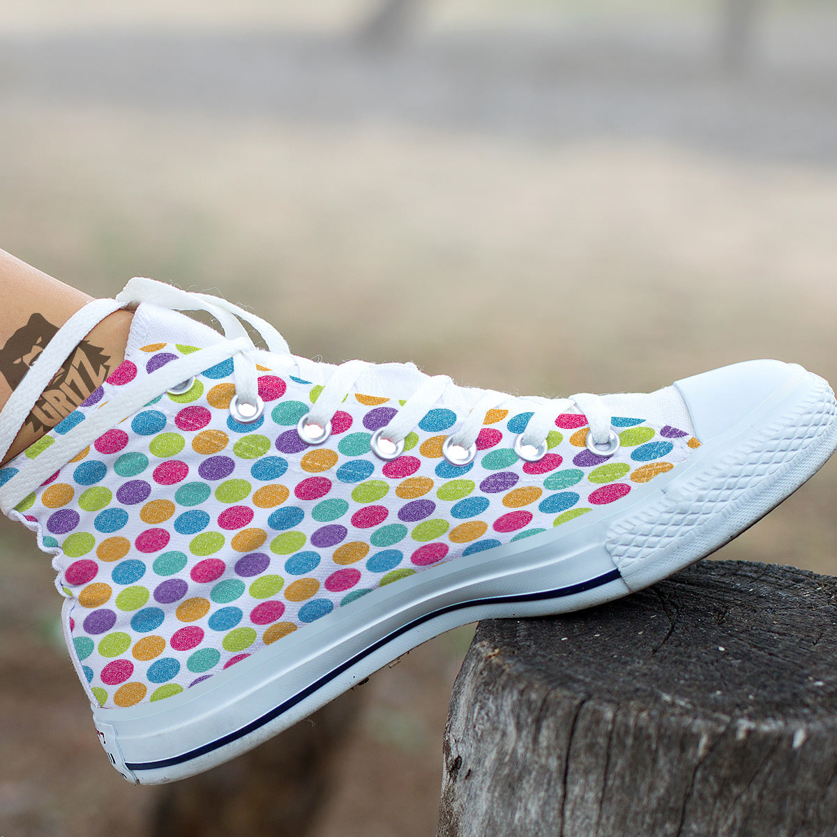Bright Polka Dot Colorful Print Pattern White High Top Shoes-grizzshop