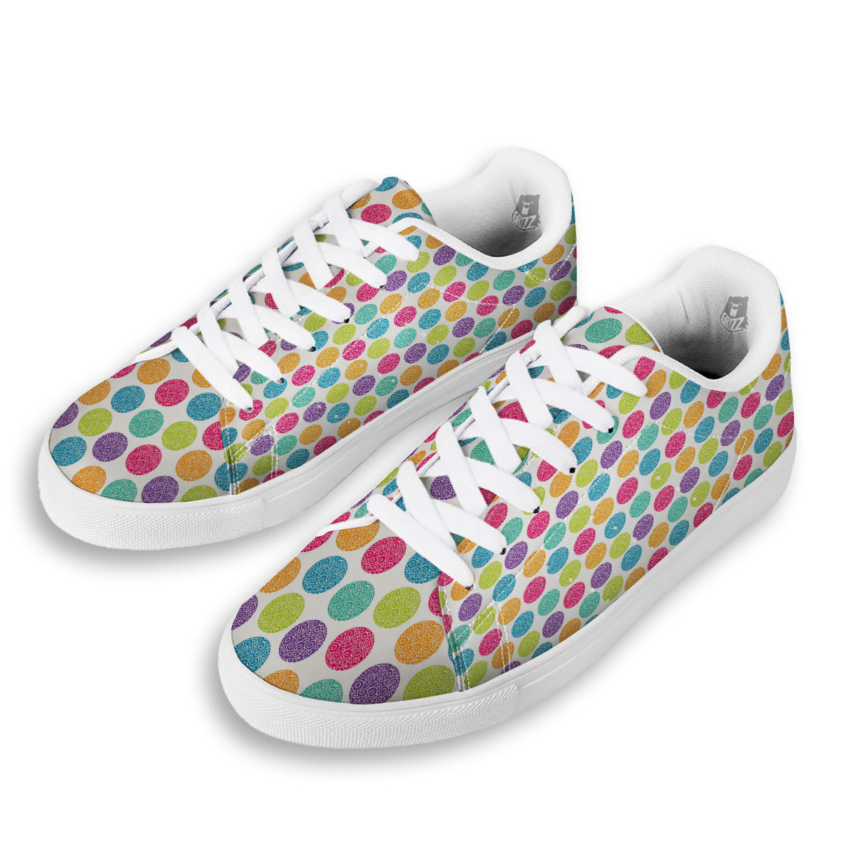 Bright Polka Dot Colorful Print Pattern White Low Top Sneakers-grizzshop