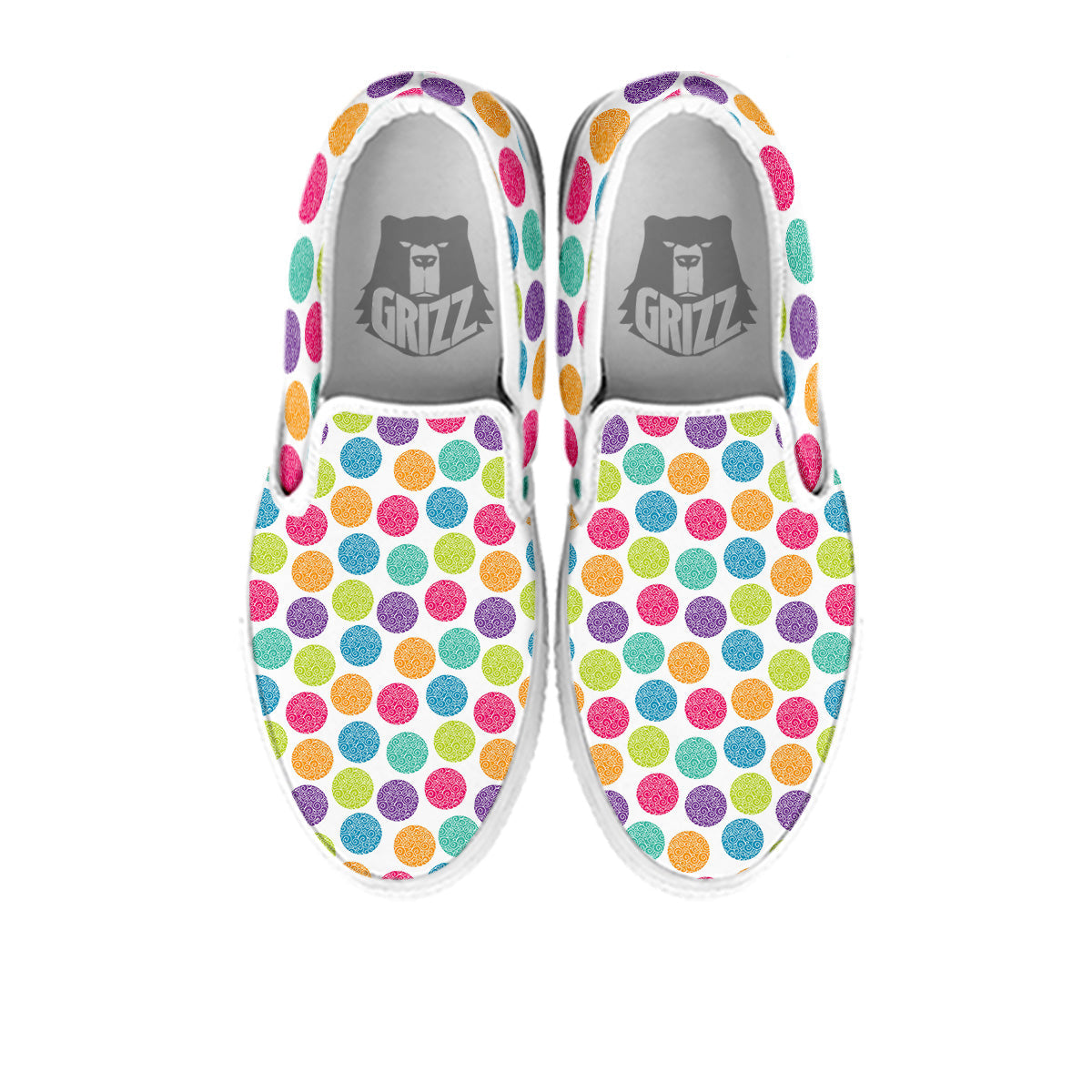 Bright Polka Dot Colorful Print Pattern White Slip On Shoes-grizzshop