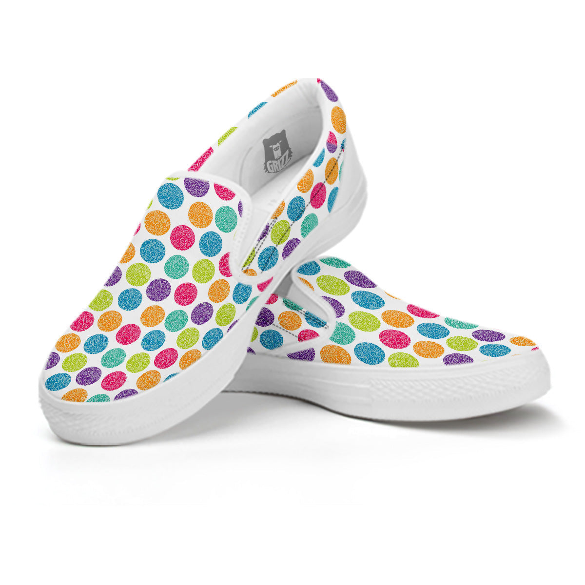 Bright Polka Dot Colorful Print Pattern White Slip On Shoes-grizzshop