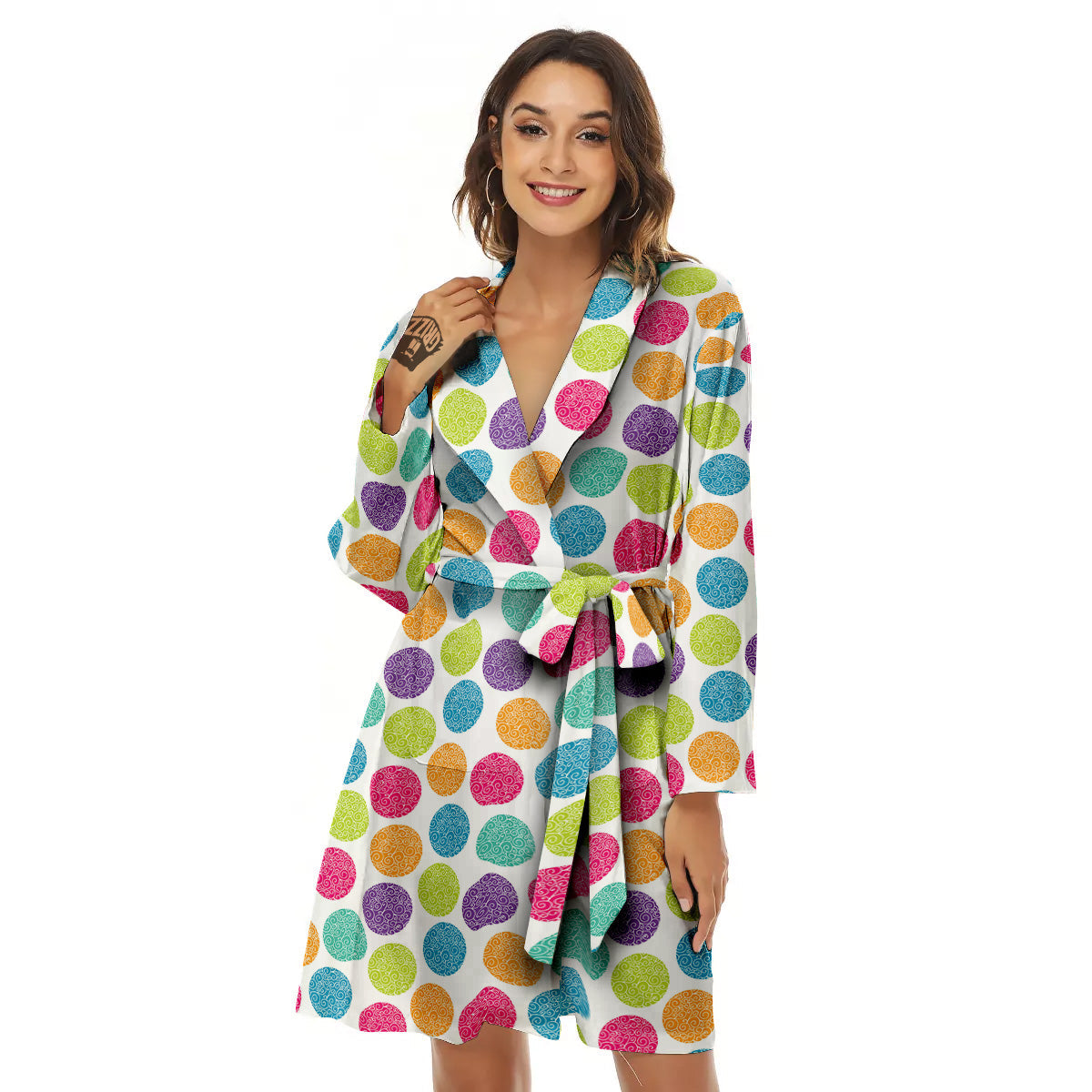 Bright Polka Dot Colorful Print Pattern Women's Robe-grizzshop