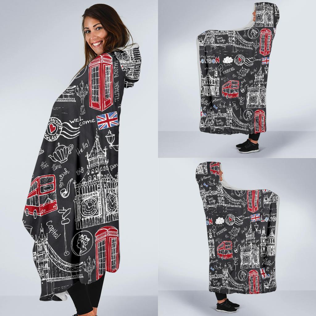 British Pattern Print Hooded Blanket-grizzshop