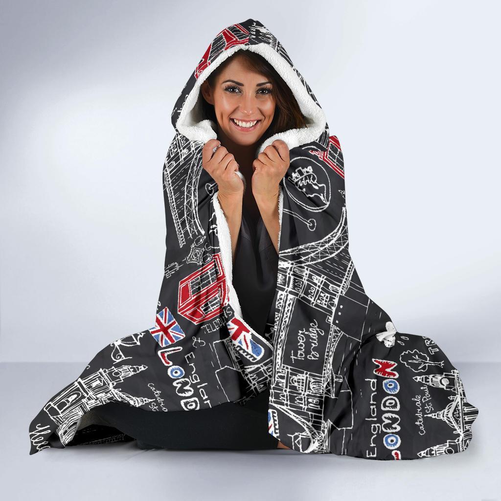 British Pattern Print Hooded Blanket-grizzshop