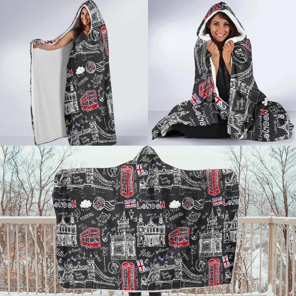 British Pattern Print Hooded Blanket-grizzshop