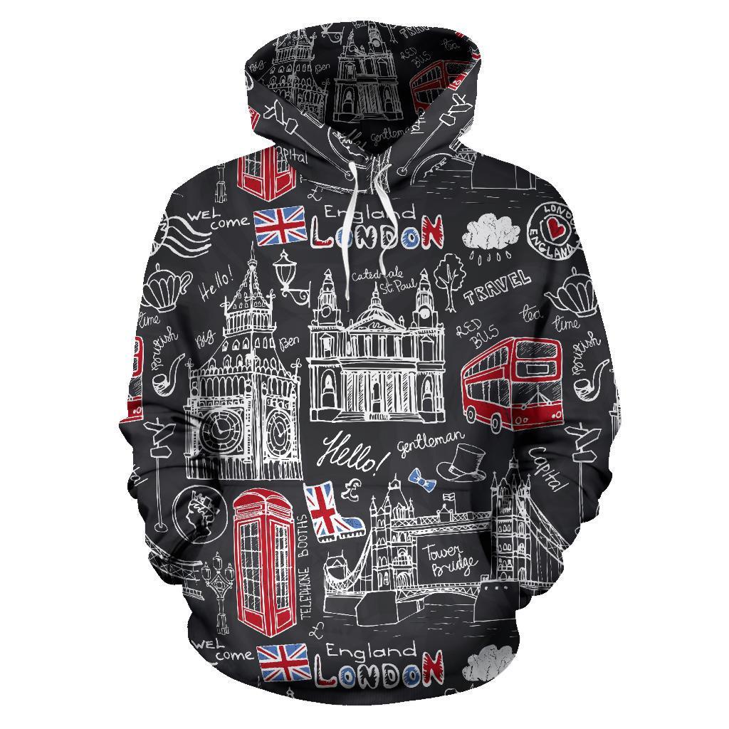 British Pattern Print Women Men Pullover Hoodie-grizzshop