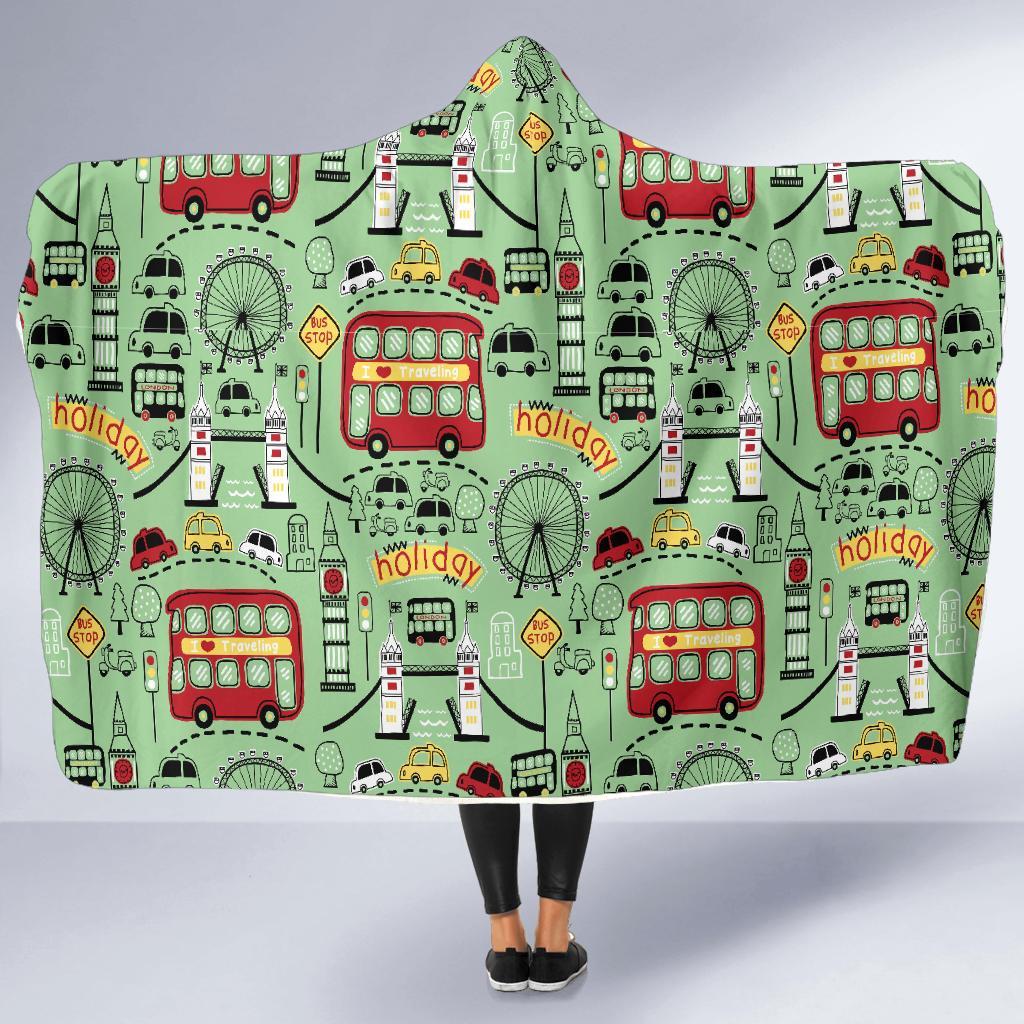 British Print Pattern Hooded Blanket-grizzshop