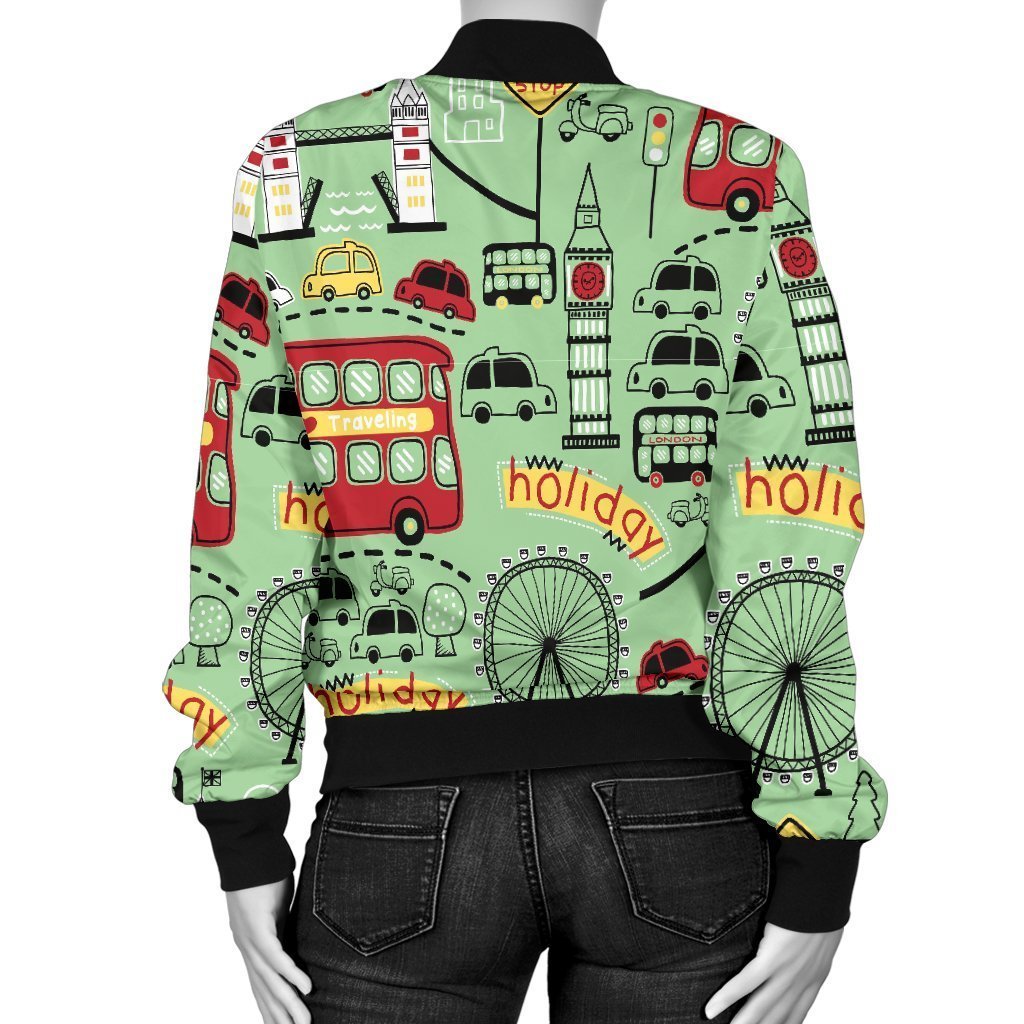 British Print Pattern Women Casual Bomber Jacket-grizzshop