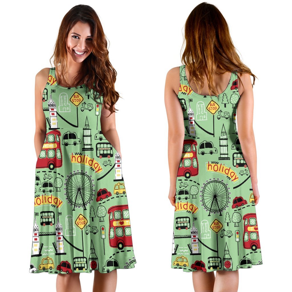 British Print Pattern Dress-grizzshop