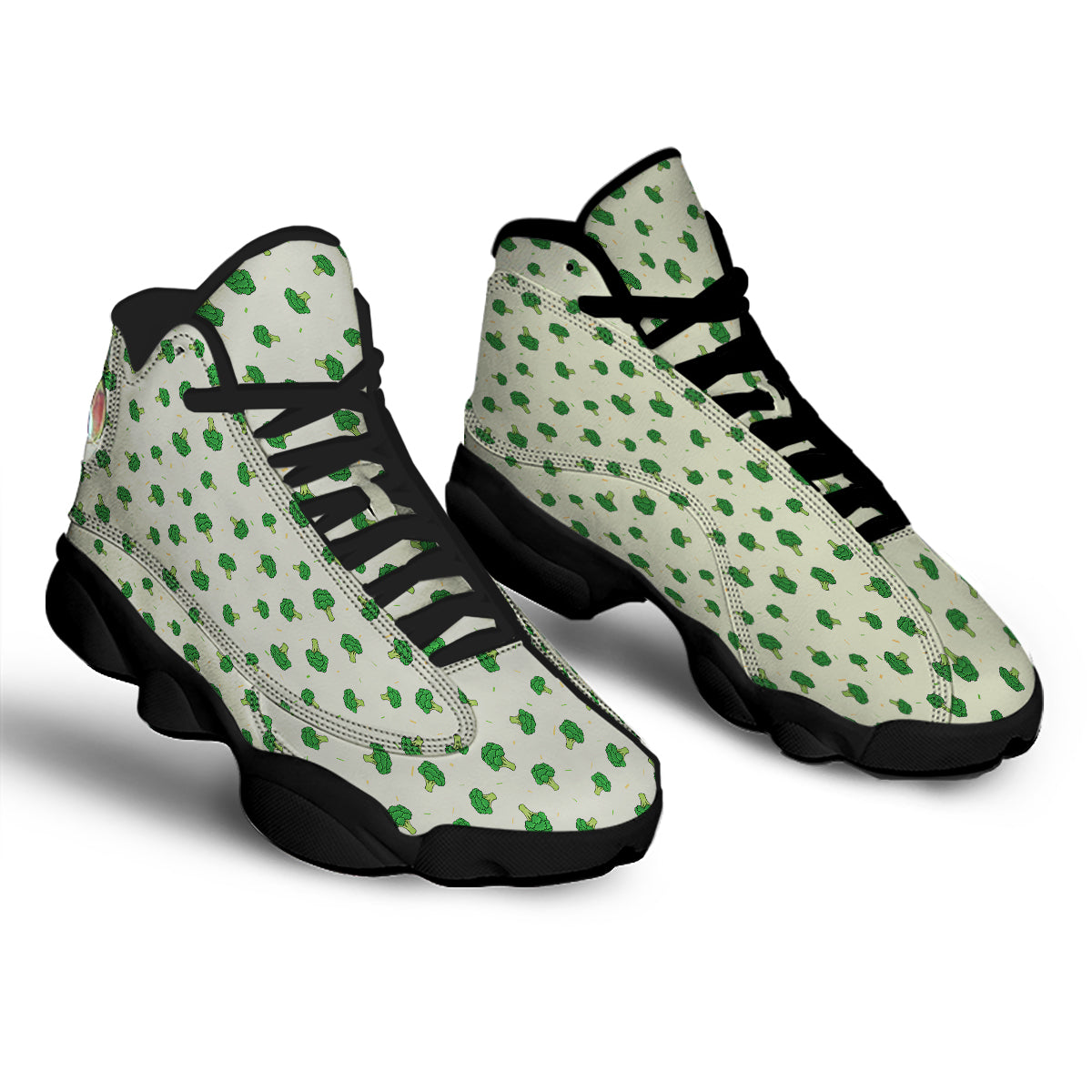 Broccoli Green Print Pattern Black Basketball Shoes-grizzshop