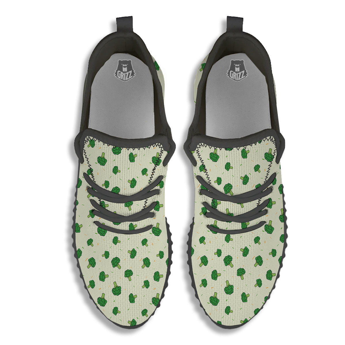 Broccoli Green Print Pattern Black Walking Shoes-grizzshop