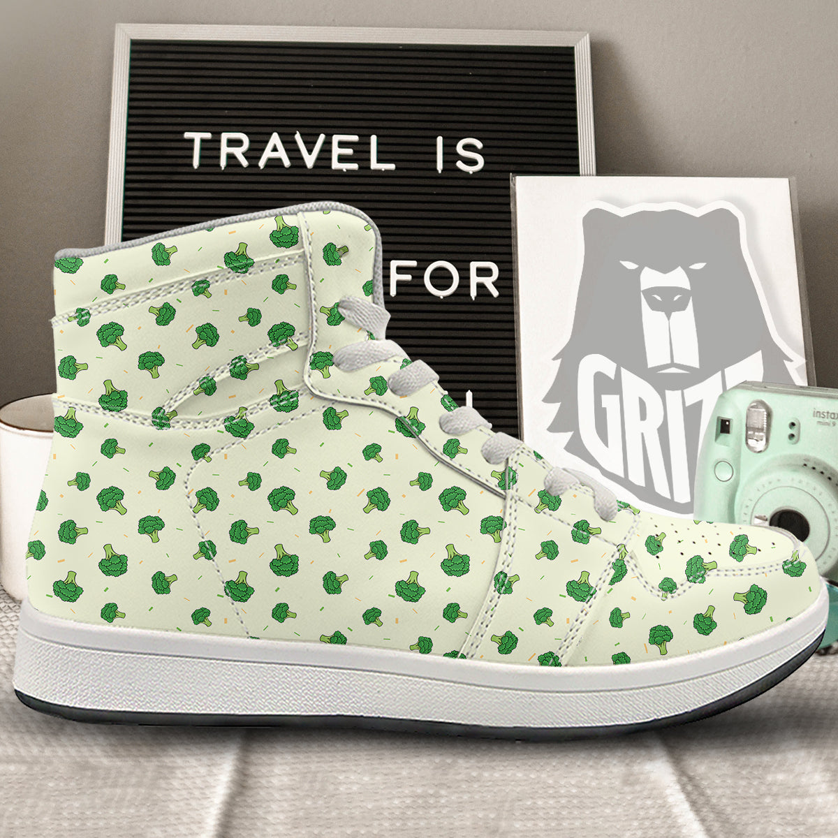 Broccoli Green Print Pattern High Top Sneakers-grizzshop
