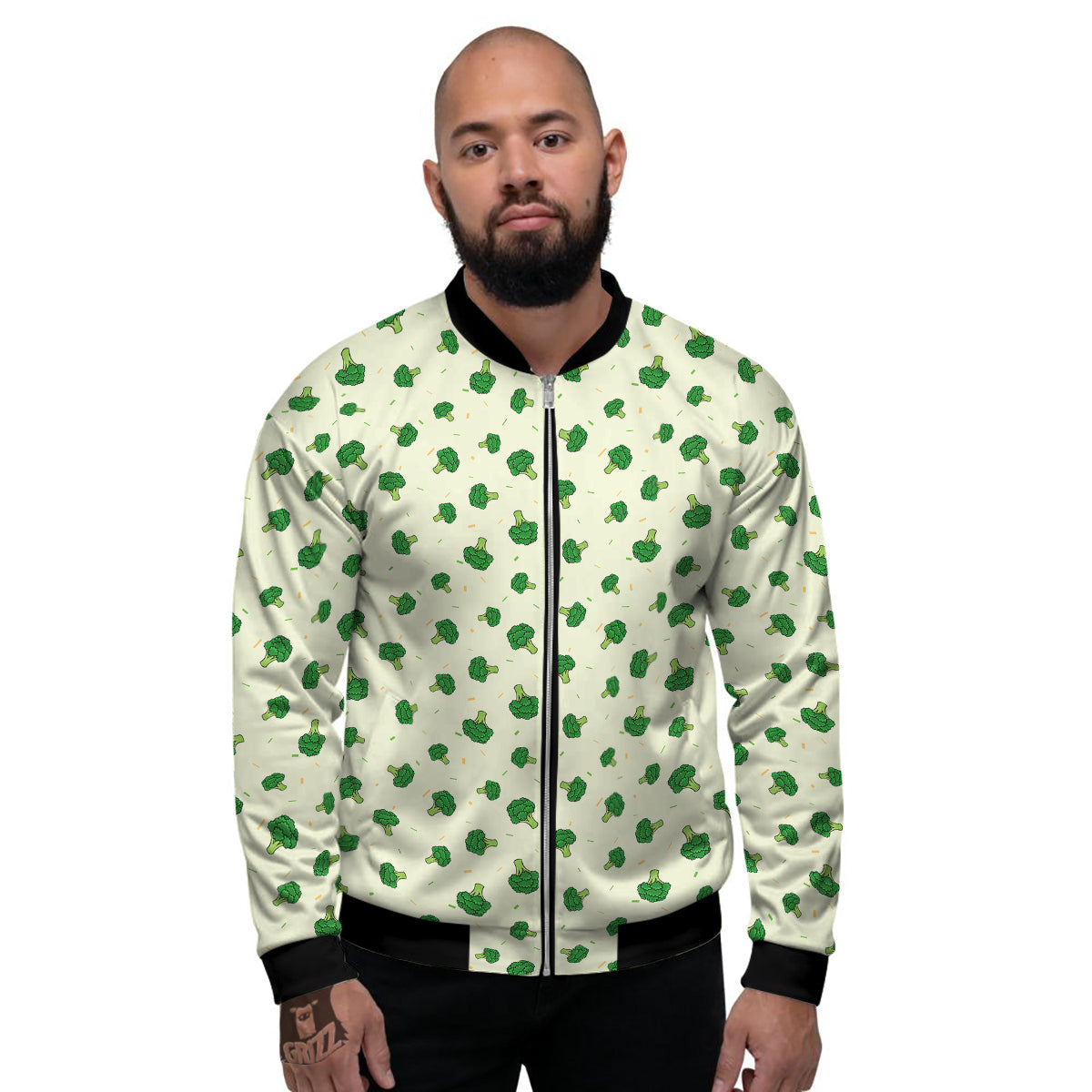 Broccoli Green Print Pattern Men's Bomber Jacket-grizzshop