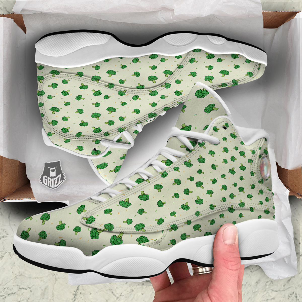 Broccoli Green Print Pattern White Basketball Shoes-grizzshop