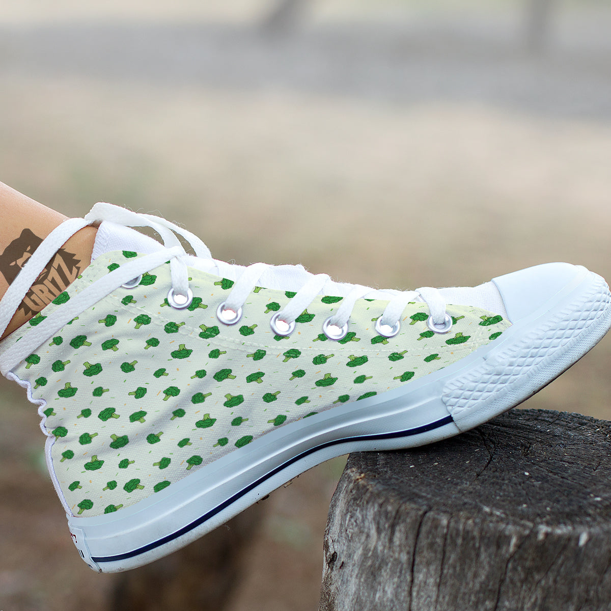 Broccoli Green Print Pattern White High Top Shoes-grizzshop
