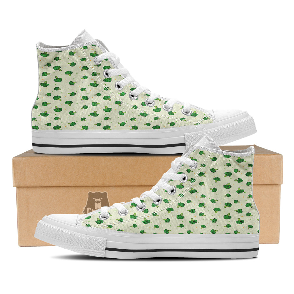 Broccoli Green Print Pattern White High Top Shoes-grizzshop