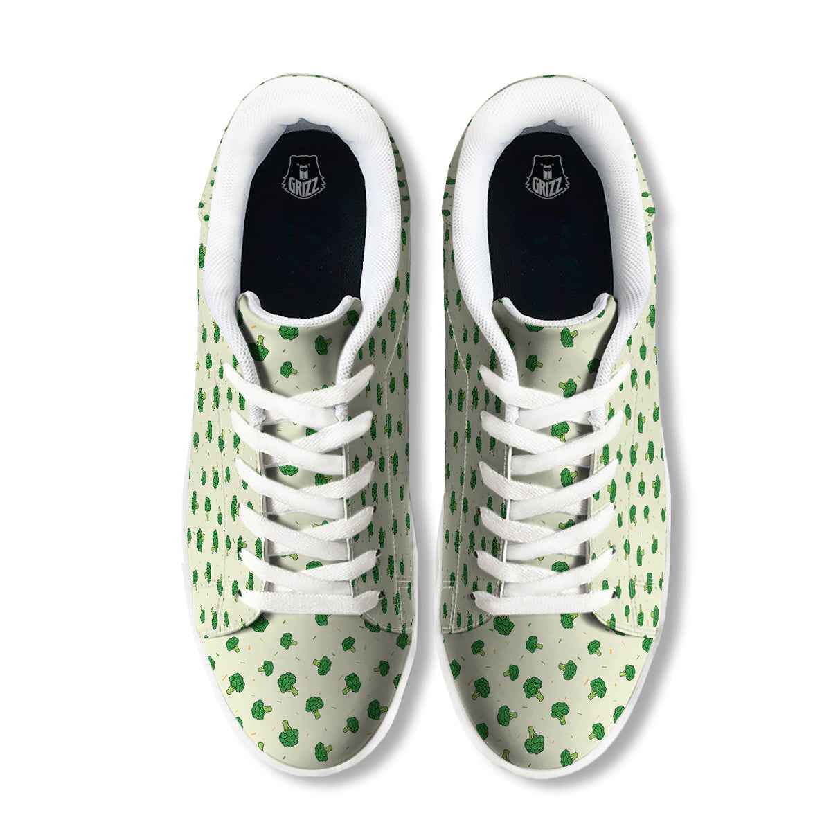 Broccoli Green Print Pattern White Low Top Sneakers-grizzshop