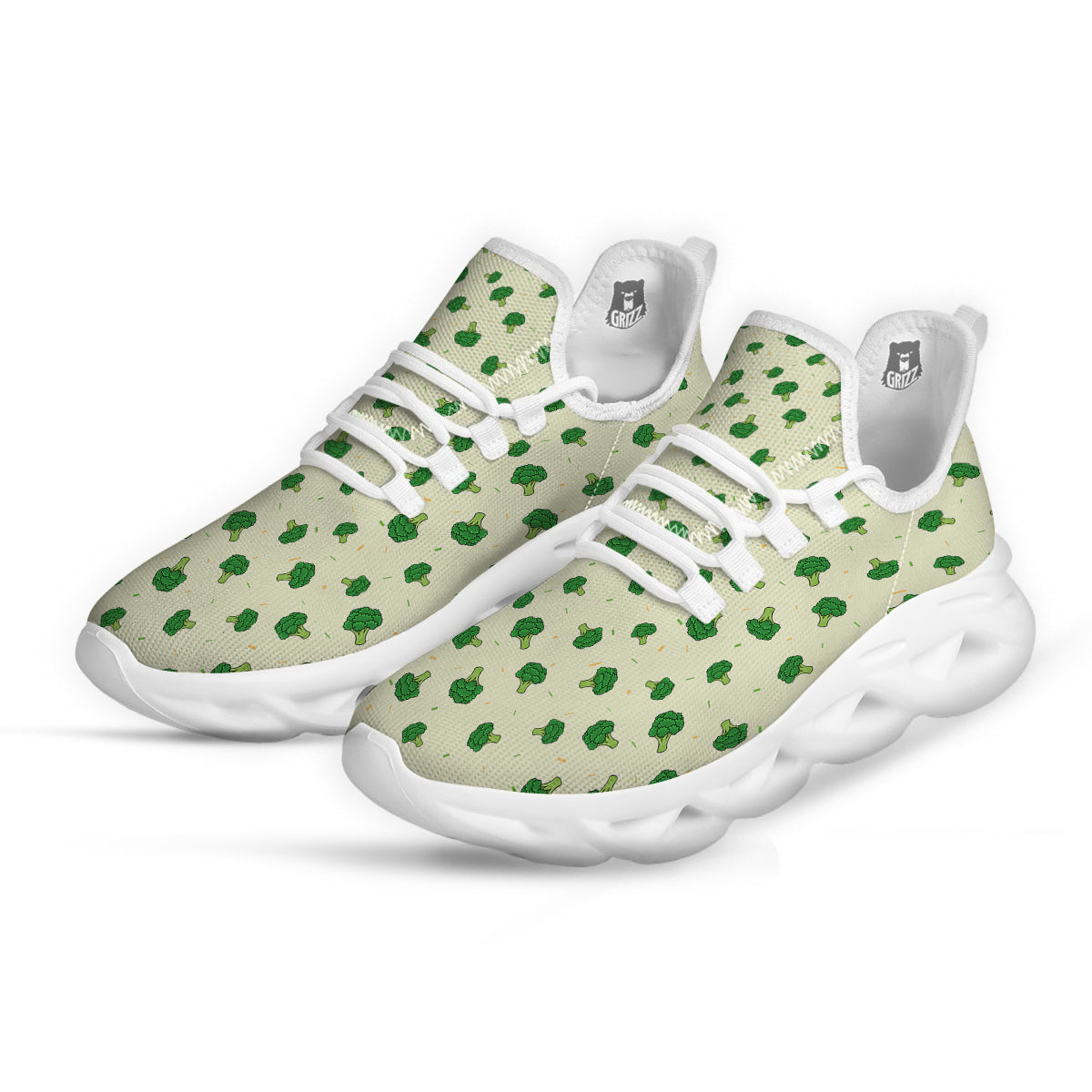 Broccoli Green Print Pattern White Running Shoes-grizzshop